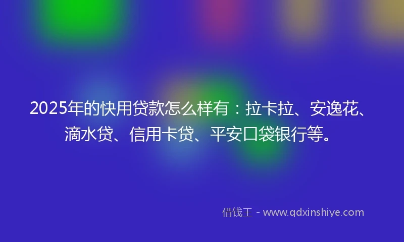 2025年的快用贷款怎么样有:拉卡拉、安逸花、滴水贷、信用卡贷、平安口袋银行等。