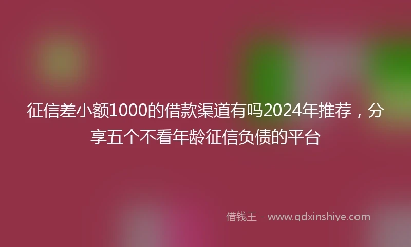 征信差小额1000的借款渠道有吗2024年推荐，分享五个不看年龄征信负债的平台