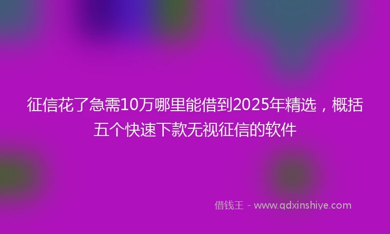 征信花了急需10万哪里能借到2025年精选，概括五个快速下款无视征信的软件