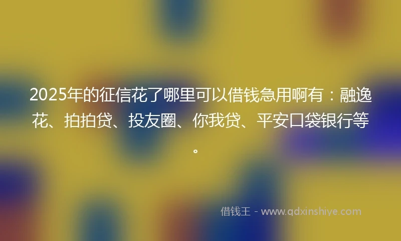 2025年的征信花了哪里可以借钱急用啊有：融逸花、拍拍贷、投友圈、你我贷、平安口袋银行等。