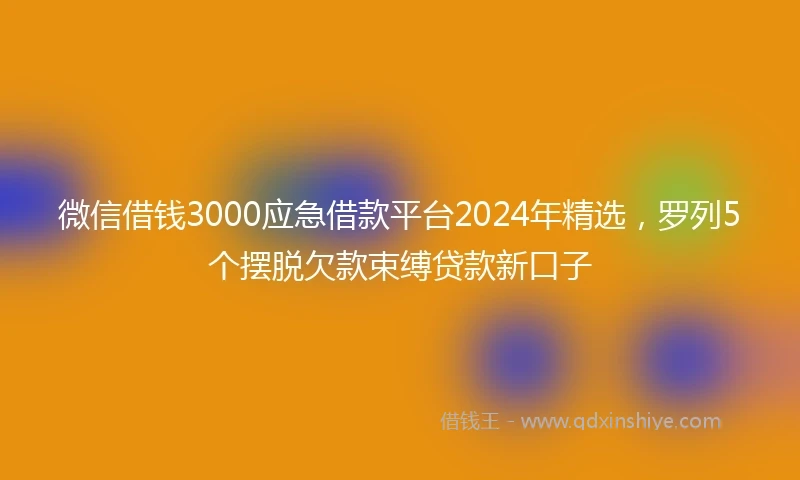 微信借钱3000应急借款平台2024年精选，罗列5个摆脱欠款束缚贷款新口子