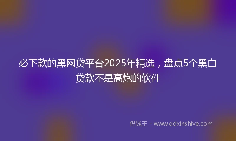 必下款的黑网贷平台2025年精选,盘点5个黑白贷款不是高炮的软件