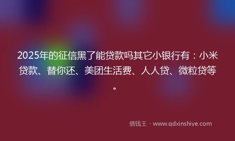 2025年的征信黑了能贷款吗其它小银行有：小米贷款、替你还、美团生活费、人人贷、微粒贷等。