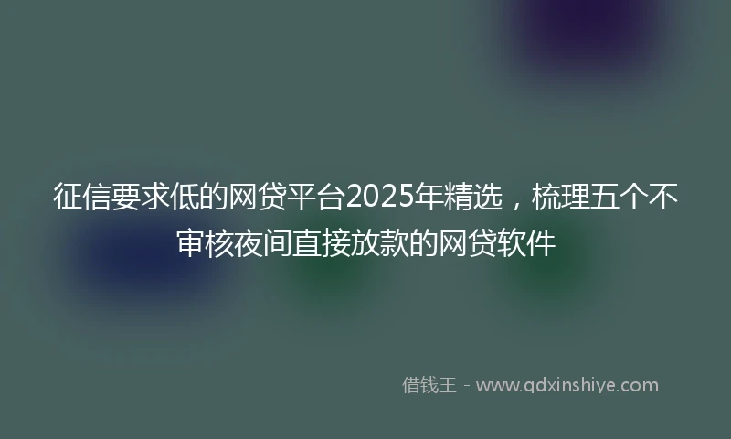 征信要求低的网贷平台2025年精选，梳理五个不审核夜间直接放款的网贷软件