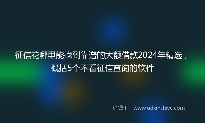 征信花哪里能找到靠谱的大额借款2024年精选，概括5个不看征信查询的软件