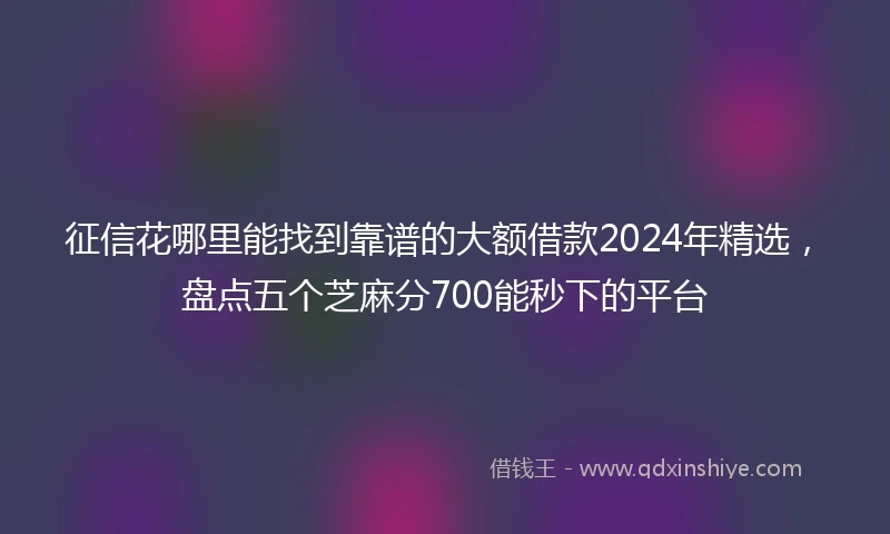 征信花哪里能找到靠谱的大额借款2024年精选,盘点五个芝麻分700能秒下的平台