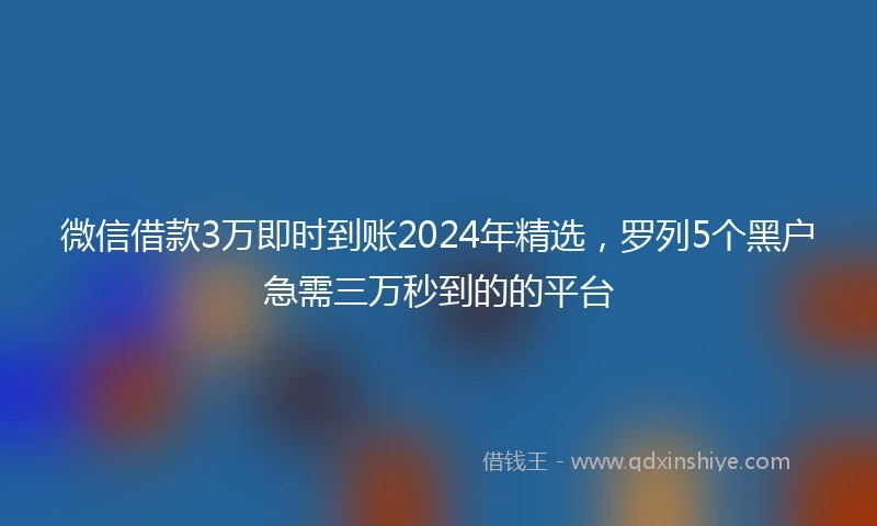 微信借款3万即时到账2024年精选，罗列5个黑户急需三万秒到的的平台