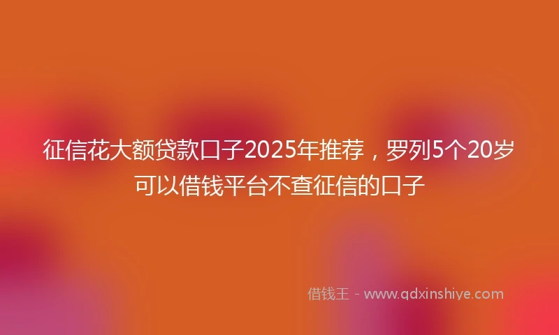 征信花大额贷款口子2025年推荐，罗列5个20岁可以借钱平台不查征信的口子