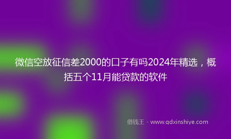 微信空放征信差2000的口子有吗2024年精选，概括五个11月能贷款的软件