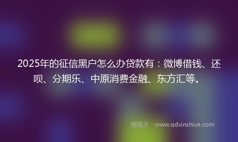 2025年的征信黑户怎么办贷款有：微博借钱、还呗、分期乐、中原消费金融、东方汇等。