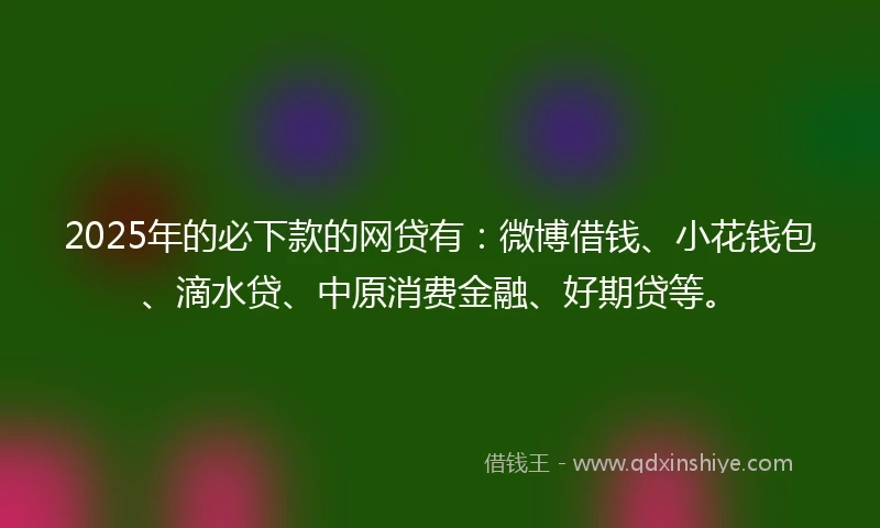 2025年的必下款的网贷有：微博借钱、小花钱包、滴水贷、中原消费金融、好期贷等。