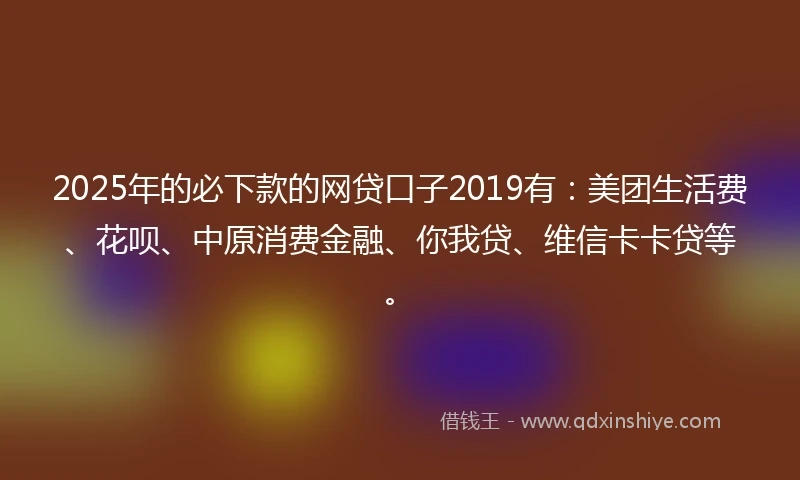 2025年的必下款的网贷口子2019有：美团生活费、花呗、中原消费金融、你我贷、维信卡卡贷等。