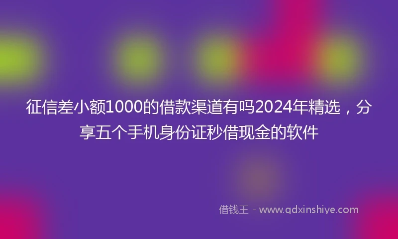 征信差小额1000的借款渠道有吗2024年精选，分享五个手机身份证秒借现金的软件