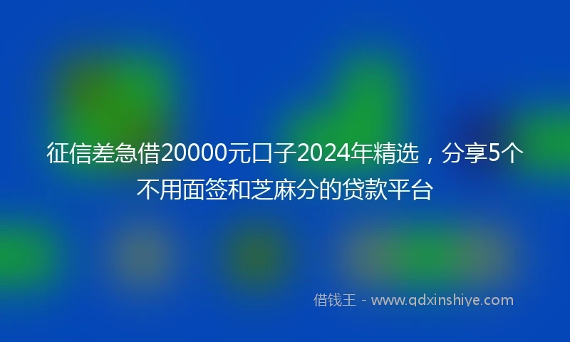 征信差急借20000元口子2024年精选，分享5个不用面签和芝麻分的贷款平台