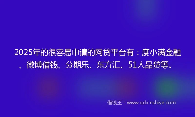 2025年的很容易申请的网贷平台有：度小满金融、微博借钱、分期乐、东方汇、51人品贷等。