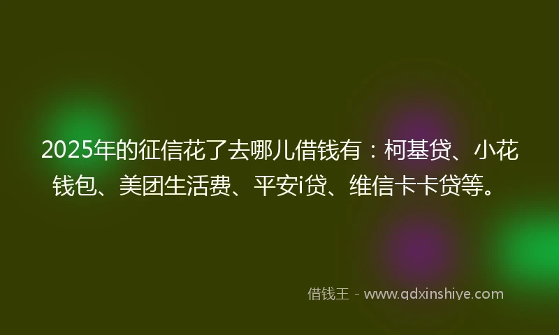 2025年的征信花了去哪儿借钱有：柯基贷、小花钱包、美团生活费、平安i贷、维信卡卡贷等。