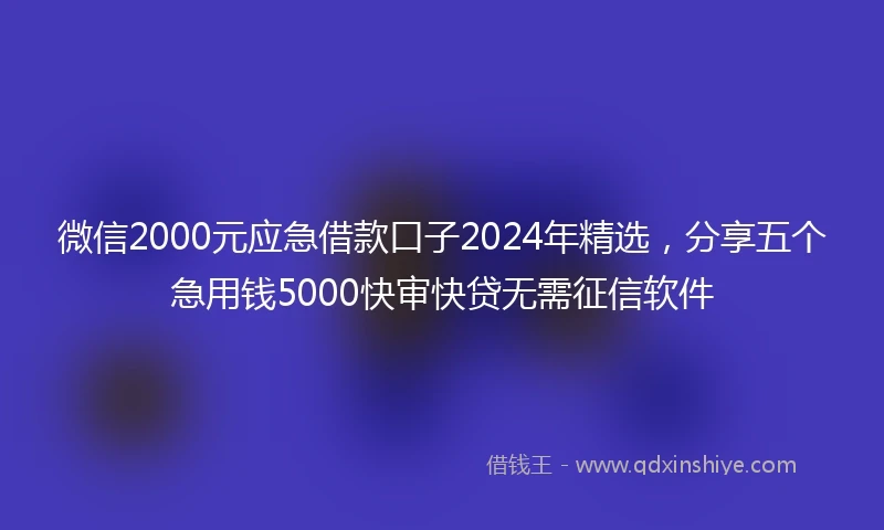 微信2000元应急借款口子2024年精选，分享五个急用钱5000快审快贷无需征信软件