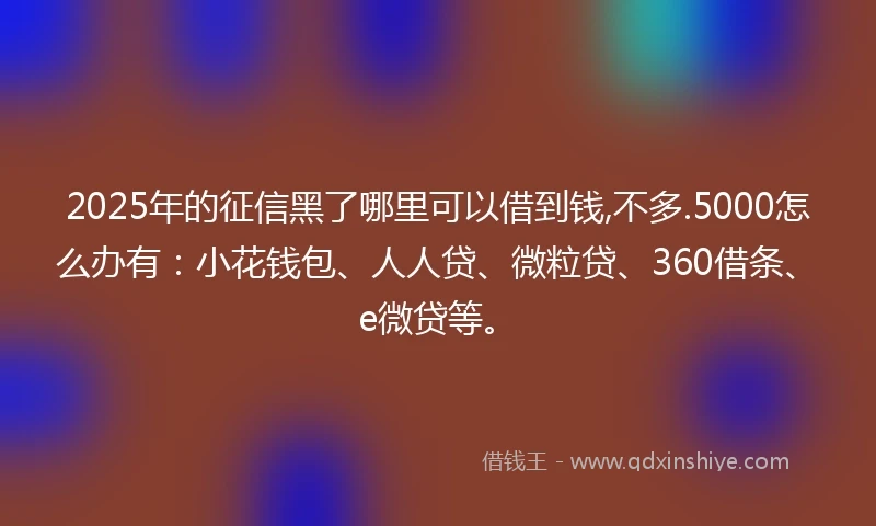 2025年的征信黑了哪里可以借到钱,不多.5000怎么办有:小花钱包、人人贷、微粒贷、360借条、e微贷等。