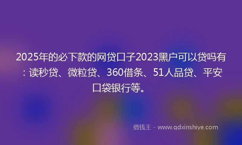 2025年的必下款的网贷口子2023黑户可以贷吗有:读秒贷、微粒贷、360借条、51人品贷、平安口袋银行等。
