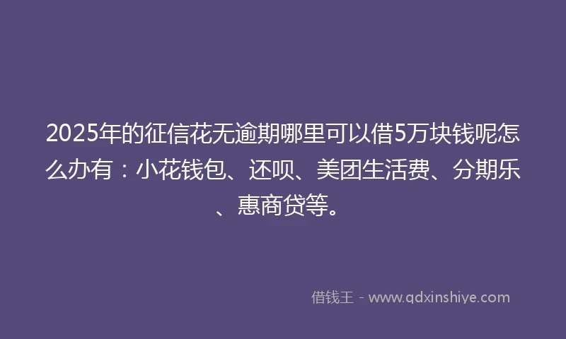 2025年的征信花无逾期哪里可以借5万块钱呢怎么办有：小花钱包、还呗、美团生活费、分期乐、惠商贷等。