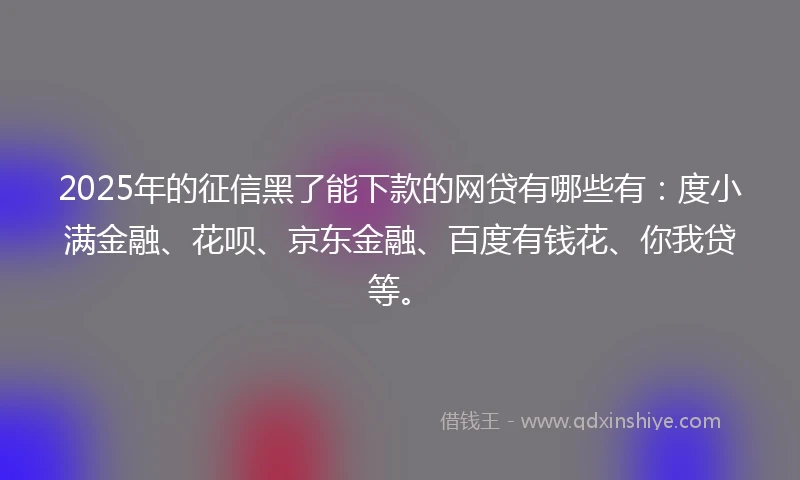 2025年的征信黑了能下款的网贷有哪些有：度小满金融、花呗、京东金融、百度有钱花、你我贷等。
