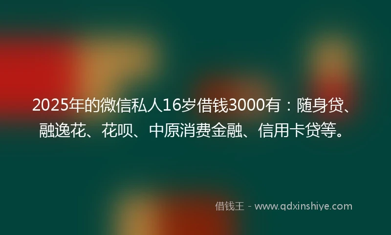 2025年的微信私人16岁借钱3000有：随身贷、融逸花、花呗、中原消费金融、信用卡贷等。