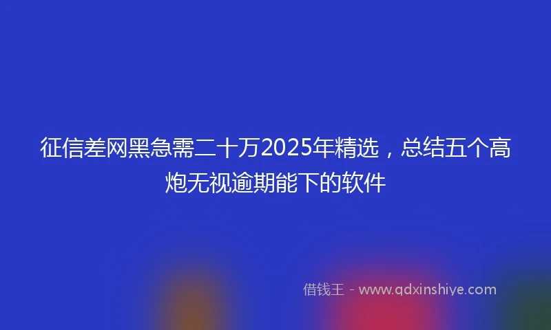 征信差网黑急需二十万2025年精选，总结五个高炮无视逾期能下的软件