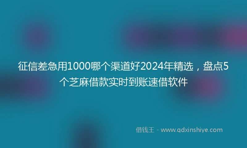 征信差急用1000哪个渠道好2024年精选，盘点5个芝麻借款实时到账速借软件