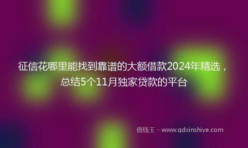 征信花哪里能找到靠谱的大额借款2024年精选，总结5个11月独家贷款的平台
