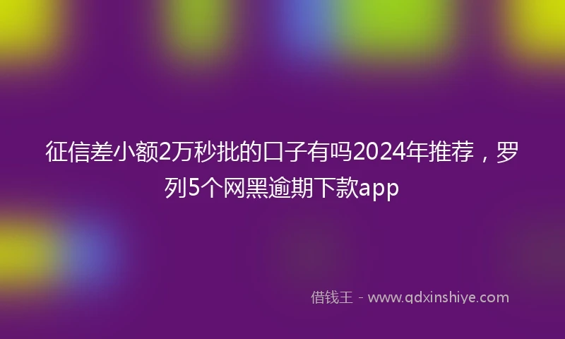 征信差小额2万秒批的口子有吗2024年推荐，罗列5个网黑逾期下款app