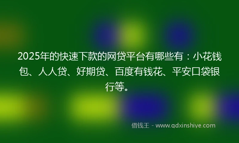 2025年的快速下款的网贷平台有哪些有:小花钱包、人人贷、好期贷、百度有钱花、平安口袋银行等。