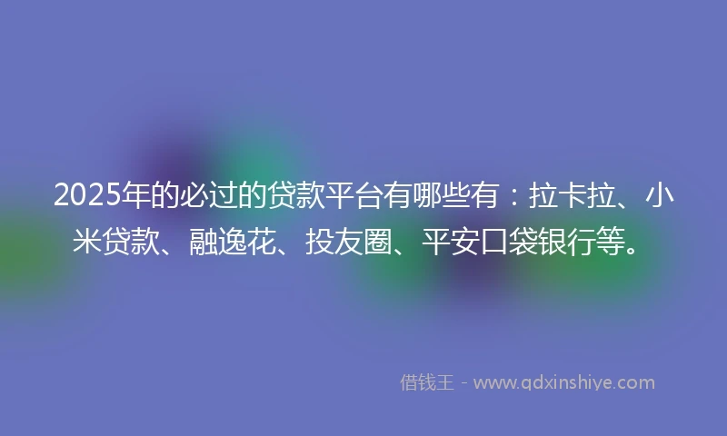 2025年的必过的贷款平台有哪些有：拉卡拉、小米贷款、融逸花、投友圈、平安口袋银行等。