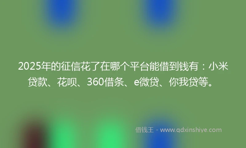 2025年的征信花了在哪个平台能借到钱有：小米贷款、花呗、360借条、e微贷、你我贷等。