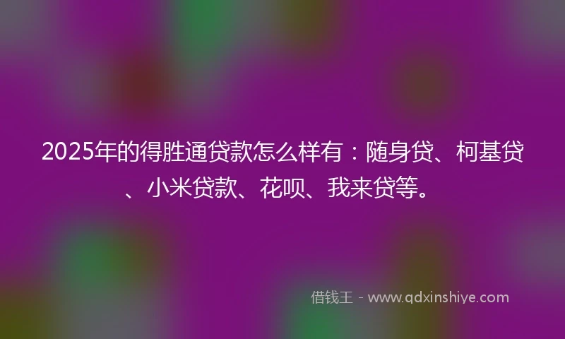 2025年的得胜通贷款怎么样有：随身贷、柯基贷、小米贷款、花呗、我来贷等。