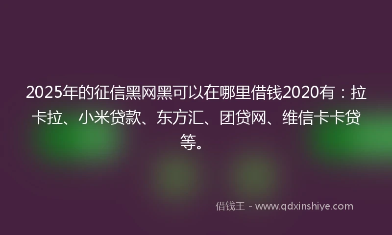2025年的征信黑网黑可以在哪里借钱2020有:拉卡拉、小米贷款、东方汇、团贷网、维信卡卡贷等。