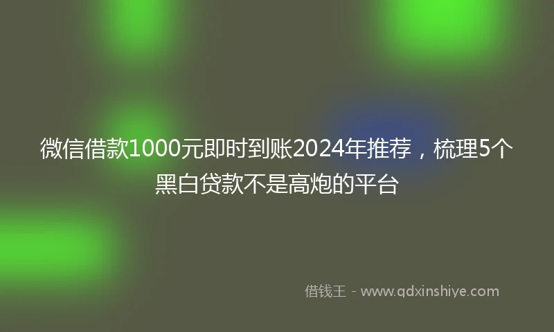 微信借款1000元即时到账2024年推荐，梳理5个黑白贷款不是高炮的平台