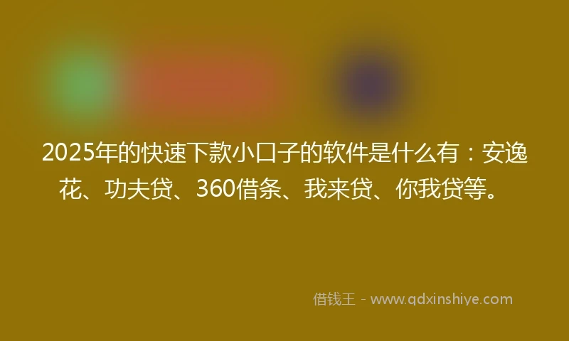 2025年的快速下款小口子的软件是什么有：安逸花、功夫贷、360借条、我来贷、你我贷等。