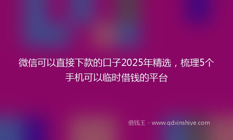 微信可以直接下款的口子2025年精选，梳理5个手机可以临时借钱的平台