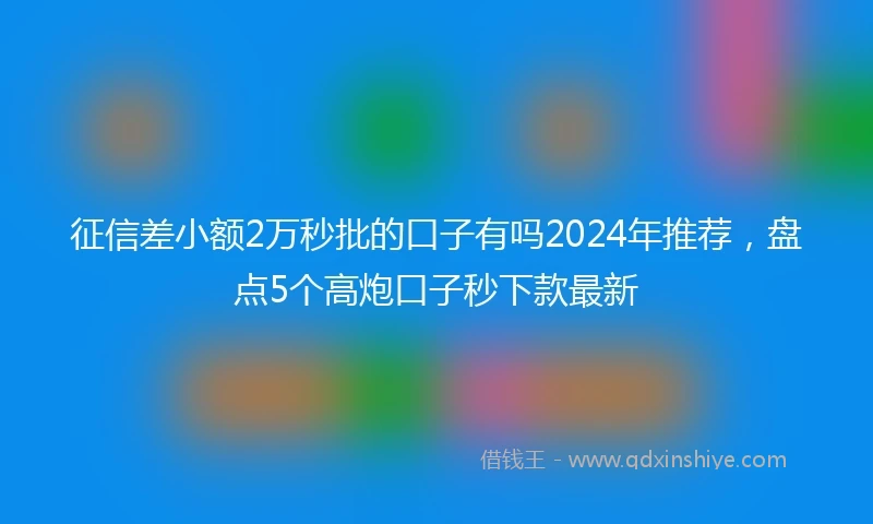 征信差小额2万秒批的口子有吗2024年推荐，盘点5个高炮口子秒下款最新