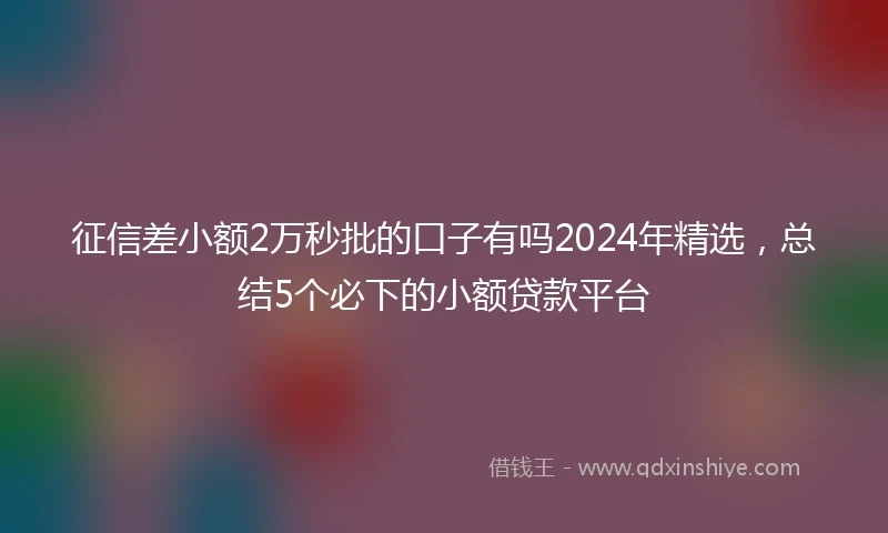 征信差小额2万秒批的口子有吗2024年精选，总结5个必下的小额贷款平台