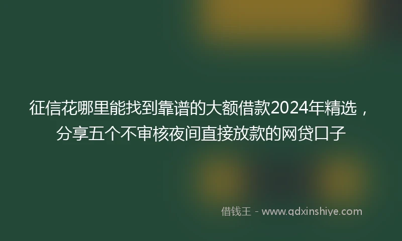 征信花哪里能找到靠谱的大额借款2024年精选，分享五个不审核夜间直接放款的网贷口子