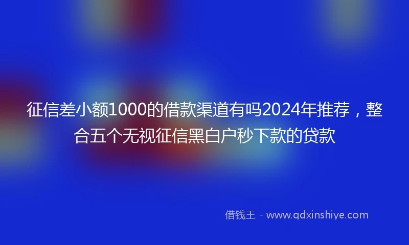 征信差小额1000的借款渠道有吗2024年推荐，整合五个无视征信黑白户秒下款的贷款