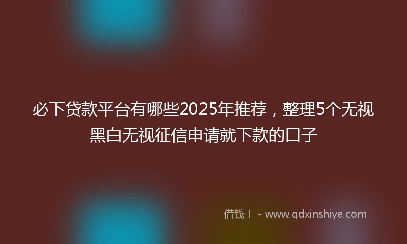 必下贷款平台有哪些2025年推荐，整理5个无视黑白无视征信申请就下款的口子