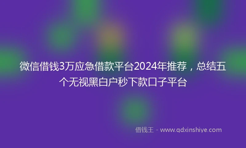 微信借钱3万应急借款平台2024年推荐，总结五个无视黑白户秒下款口子平台