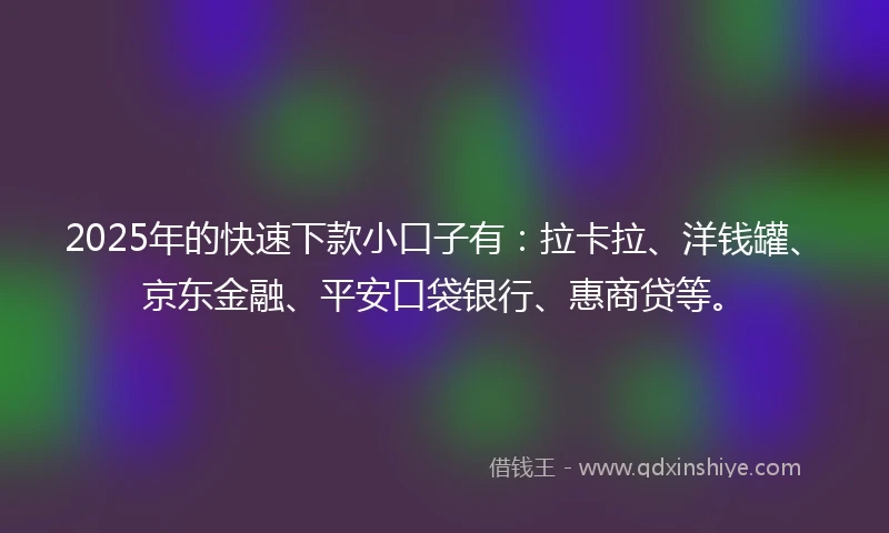 2025年的快速下款小口子有：拉卡拉、洋钱罐、京东金融、平安口袋银行、惠商贷等。