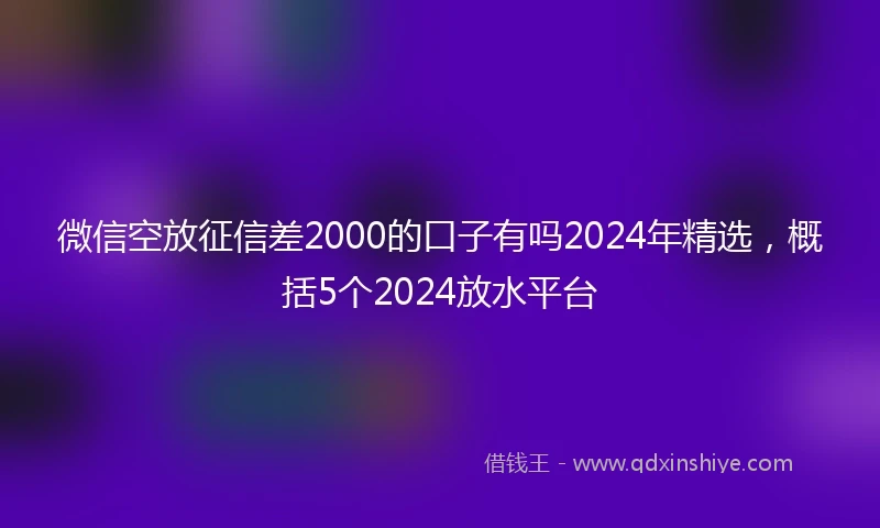 微信空放征信差2000的口子有吗2024年精选，概括5个2024放水平台