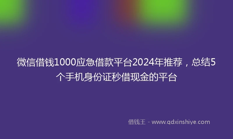 微信借钱1000应急借款平台2024年推荐，总结5个手机身份证秒借现金的平台