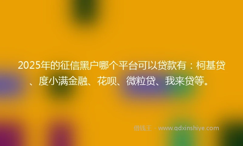 2025年的征信黑户哪个平台可以贷款有：柯基贷、度小满金融、花呗、微粒贷、我来贷等。