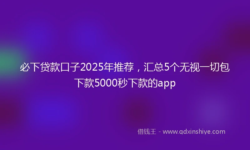 必下贷款口子2025年推荐，汇总5个无视一切包下款5000秒下款的app