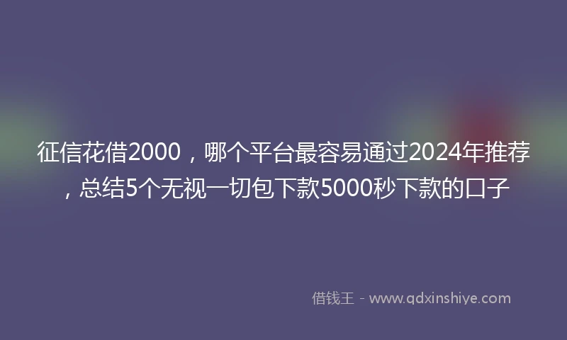 征信花借2000，哪个平台最容易通过2024年推荐，总结5个无视一切包下款5000秒下款的口子